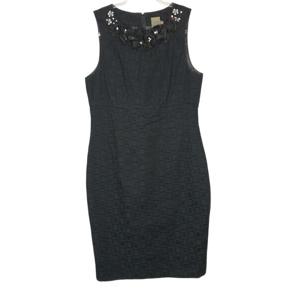 Taylor Textured Floral Rhinestone Sheath Dress Womens 6 Preppy Quiet Luxury - Picture 1 of 15